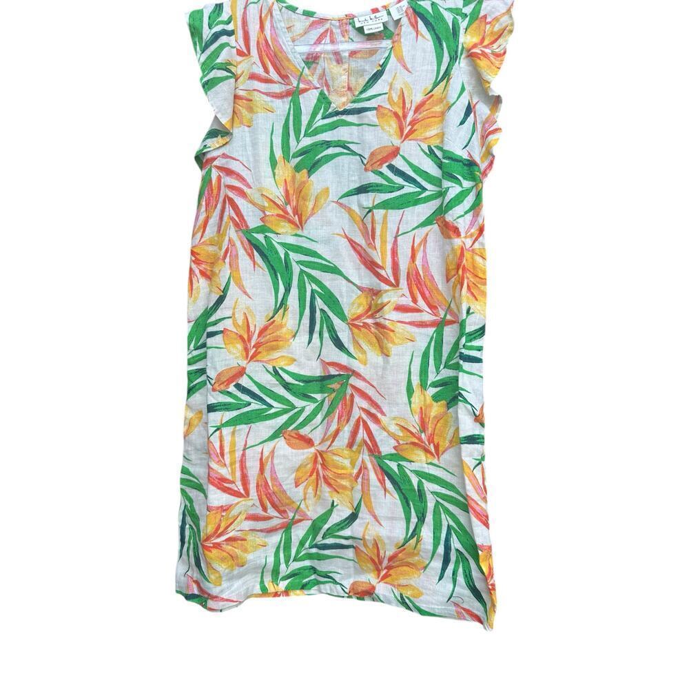 Nicole Miller 100% Linen Dress, Tropical, Cap Sleeves. Size-S